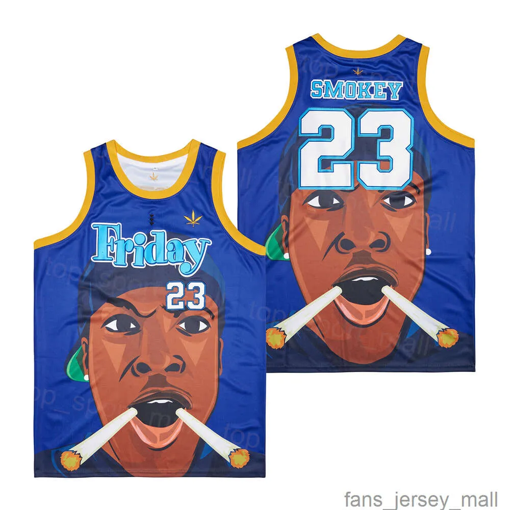 فيلم الجمعة 23 Smokey Basketball Jersey Man Retro Pullover treatable High School College Hiphop Pure Cotton Sport Shirt Team Blue Color Titched Retire react