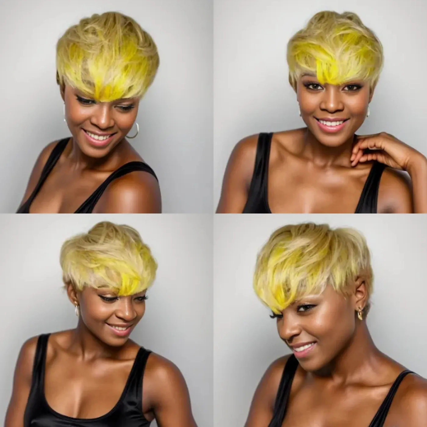 Perruques Wigera Highlight Synthétique Pixie Cut Ombre Bronw Jaune Miel Blond Or Mixte Courte Perruque De Coiffure Droite Avec Une Frange Pour Les Femmes