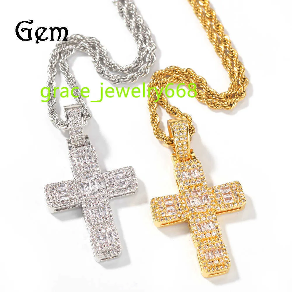 Hiphop Classic Cross Necklace Hiphopファッションとミニマリストスクエアジルコニアペンダントトレンディラップジュエリー