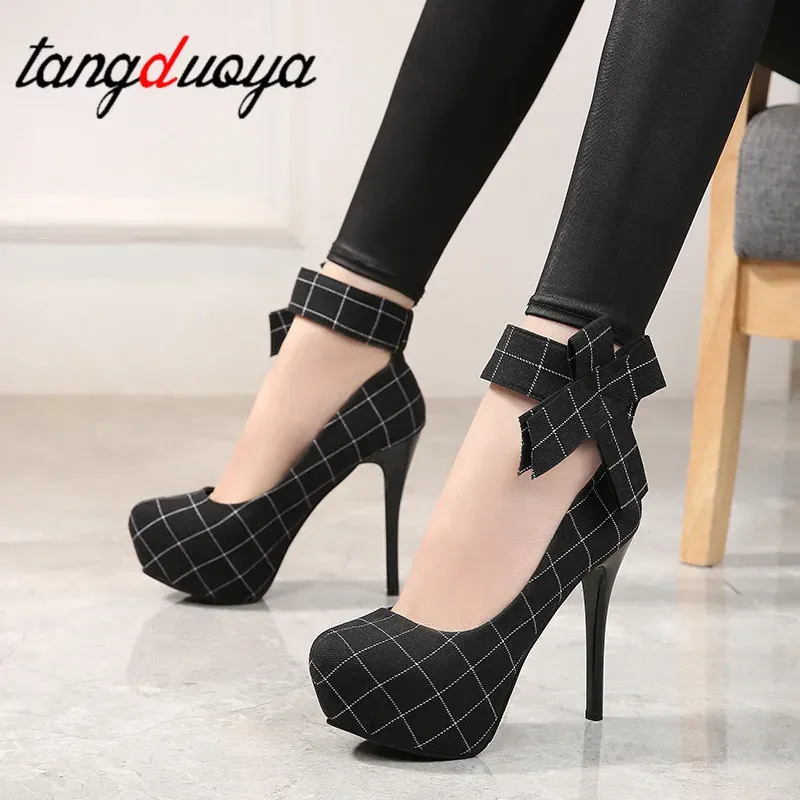 Boots platform high heels shoes woman bow wedding shoes 14 cm platform heels shoes stiletto bridal pumps women shoes high heel black