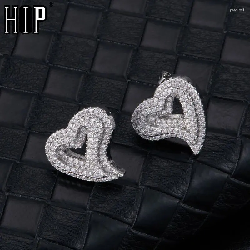 Boucles d'oreilles Hip Micro 1pair Heart Shape Pave Baguette Cumbic Zircon Stone Out CZ Bring Bling Copper For Women Men Bijoux