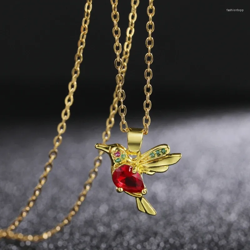 Pendant Necklaces European And American Red Zircon Bird Necklace For Women Does Not Fade Hummingbird Jewelry Birthday Gift Kid Girls