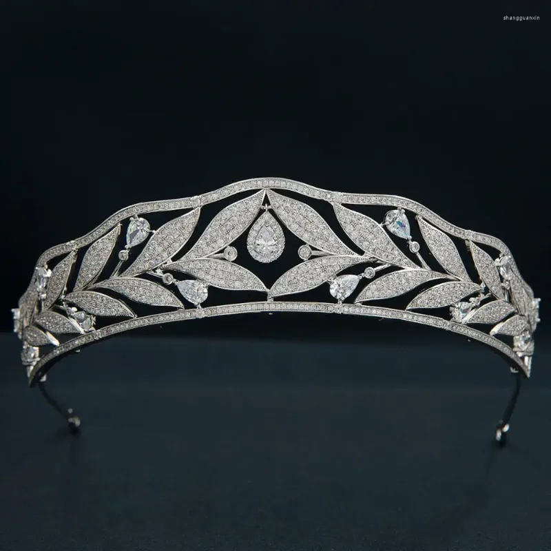 Pinces à cheveux en zircone cubique, feuilles, diadème royal pour mariage, diadème de princesse en cristal, bijoux de tête de fête de bal pour fille, CH10369