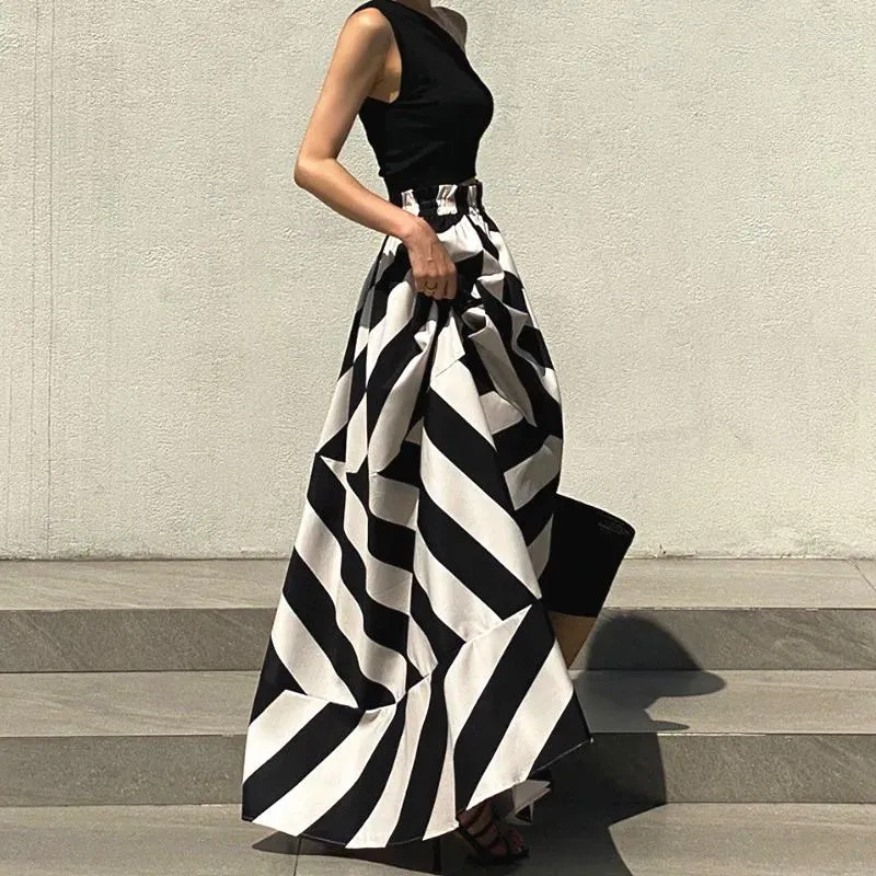 Gonne Vintage Maxi Gonna Midi Lunga S Per Le Donne Stile Coreano Falda Larga A Righe Irregolari Goth Mujer Moda 2024