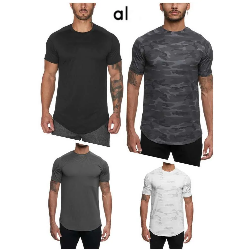T-shirt stampata con collo rotondo allentato elastico ad asciugatura rapida da uomo Al Yoga Sports Top Fitness a maniche corte Muscle Brother
