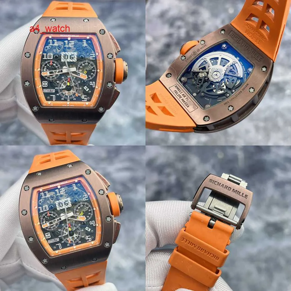 RM WATK KOLEKCJA Crystal Watch RM011 AK TI Dial Dial Miedziana Tytan Materiał Kalendarz Timing Automatyczne mechaniczne męskie zegarek