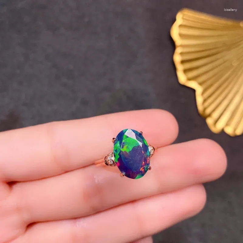 Pierścienie klastra Pierścień biżuterii na imprezę 10x14mm faset naturalny czarny opal luksus 925 Srebrny prezent kobieta