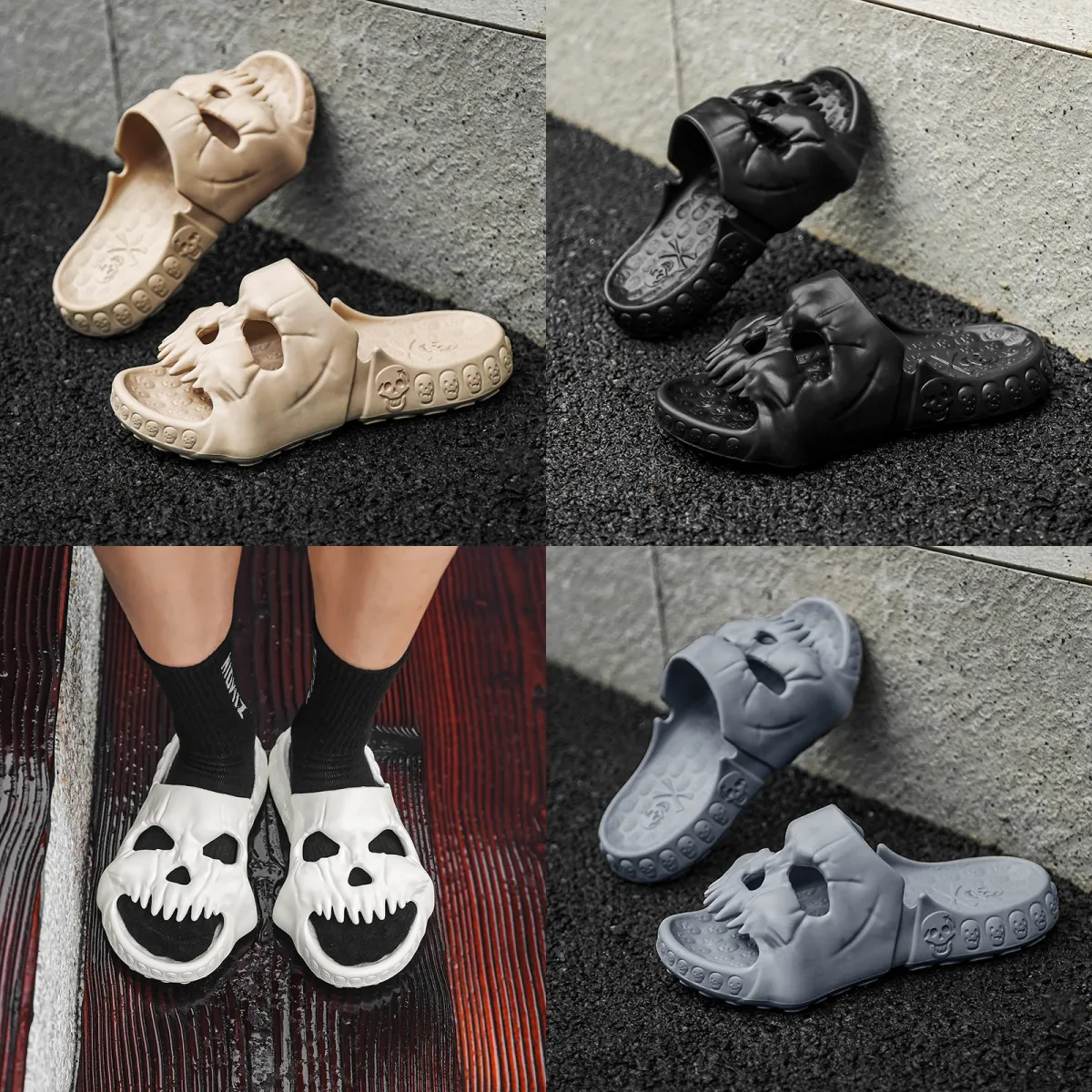 Sommar- och kvinnors tofflor Solid Color Skull Head Flat Heel Sandals Polyv Designer Högkvalitativa Fashion Slippers Waterproof Beach Sports Slippers Gai