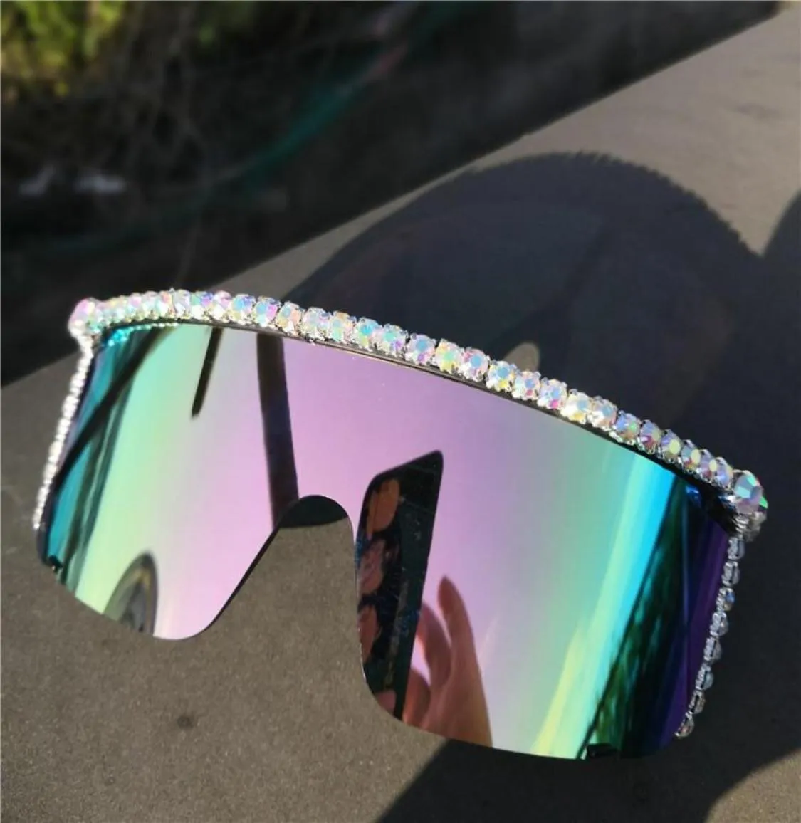 Lunettes de soleil noires surdimensionnées pour femmes et hommes, verres de soleil de styliste complets en diamant, grand cadre, miroir, grandes lunettes de soleil FML6291584