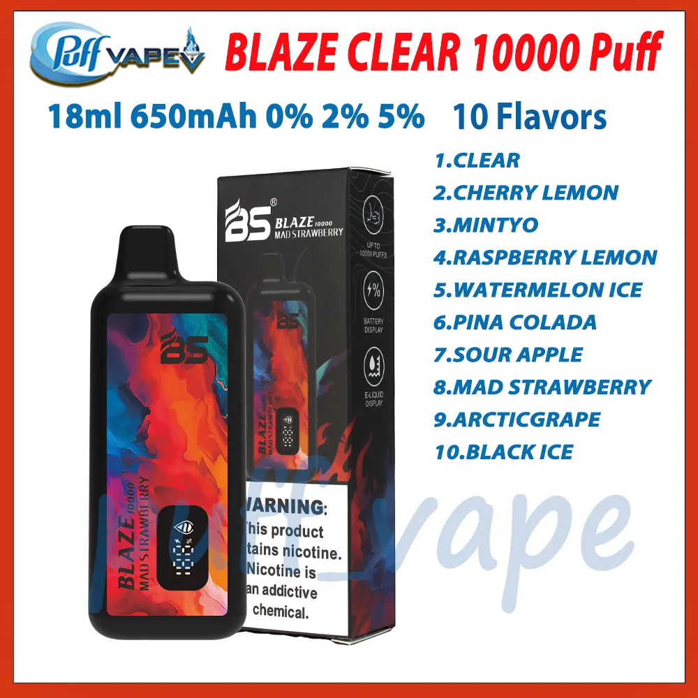 Сертифицированные продукты Breze Stiik BLAZE BS 10000 Puff Одноразовая электронная сигарета Vaper Bar с батареей для электронной жидкости Светодиодный индикатор питания Перезаряжаемые вейпы с предварительной заправкой 650 мАч 18 мл
