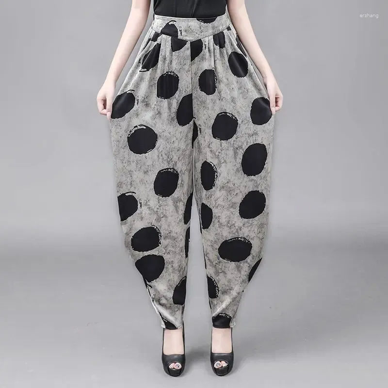 Kvinnor Pants Summer Elastic midja Fashion Polka Dot Printing Haren Women High Street Casual Loose Pockets All-Match Y2K Byxor