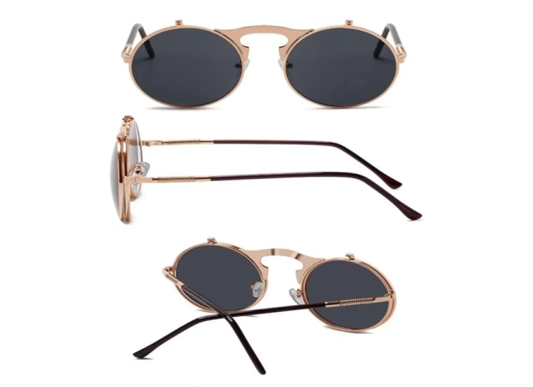 Vintage Steampunk Flip Sonnenbrille Retro Runde Metallrahmen Sonnenbrille für Männer Frauen Markendesigner Kreis Brillen7041046