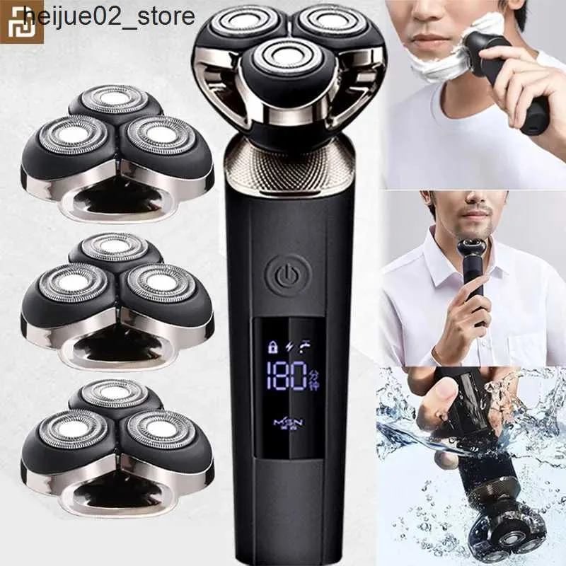 كهربائي Shavers Mens Shaver Shaver Leard Srippermer Smartyment Shaver Shaver Head Automatic Cleaning Dry and Wet Dual Shaver Q240318