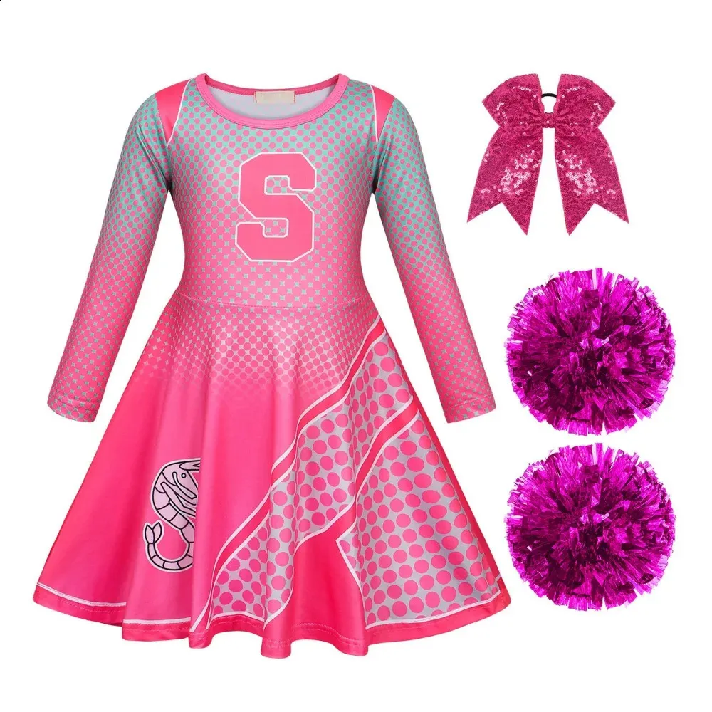 Kids Girls Cheerleading Uniforms Outfit Fancy Dress Cheer Uniform Costume With 2pcs Pom Poms Cheerleader 240305