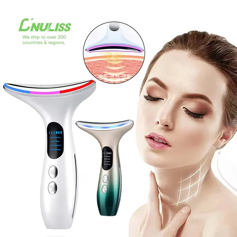 Devices Neck Face Massagers Anti Wrinkle Lifting 3 Colors LED Photon Therapy Skin Tightening Machine Reduce Double Chin Skin Care Tool