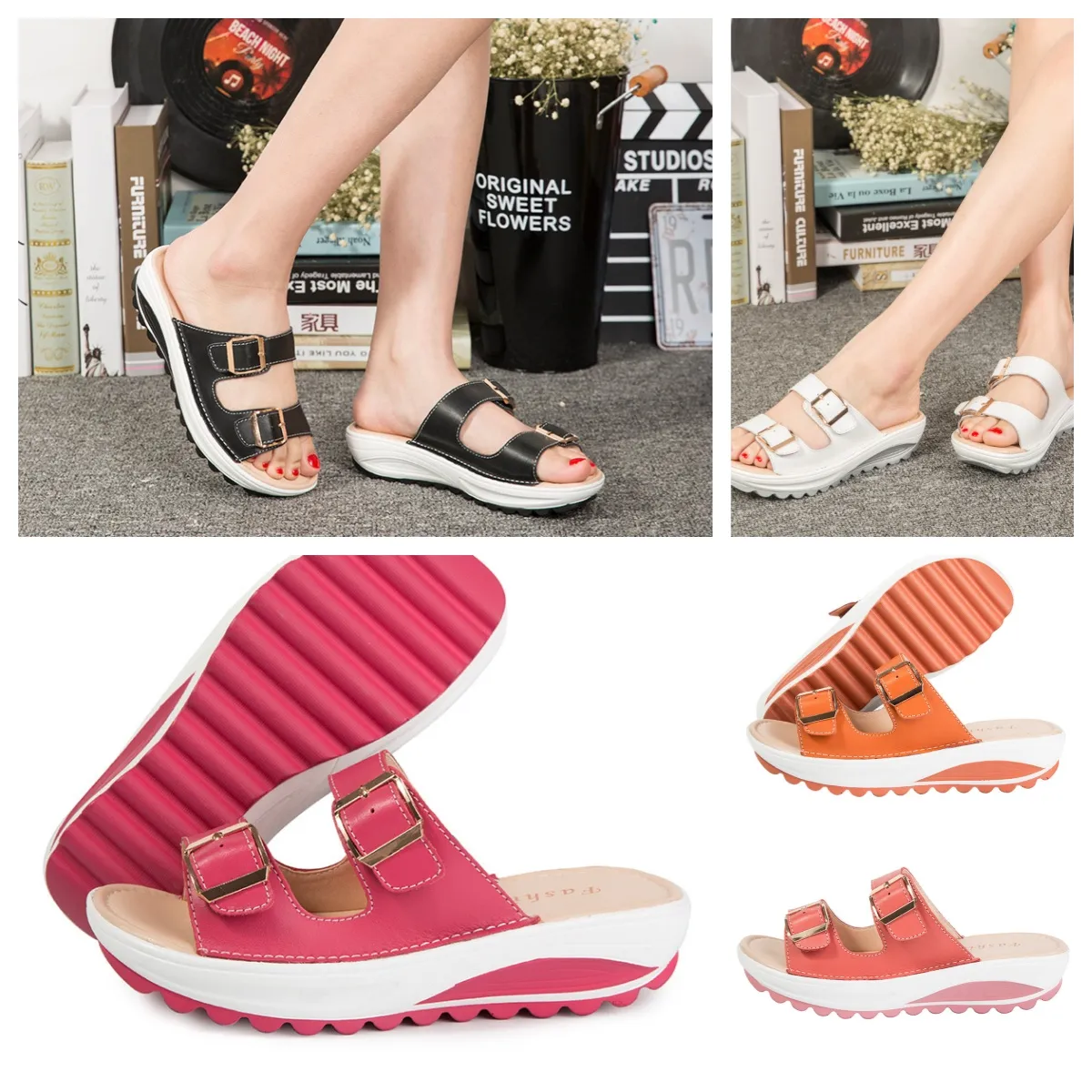 Designer-Sandalen-Hausschuhe, Slide-Schuhe für Herren und Damen, Schnalle, klassische Mode, Sandale, Größen 35–42, GAI Fashions Blumen-Slipper, Schwarz, Weiß, Grün, Rot