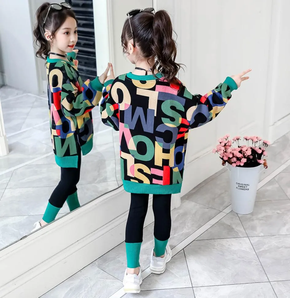 2020 Nieuwe Kinderkleding Pak Meisjes Herfst Kleding Mode Casual Grote Children039S Brief Trui Leggings Tweedelige Set F12154330672