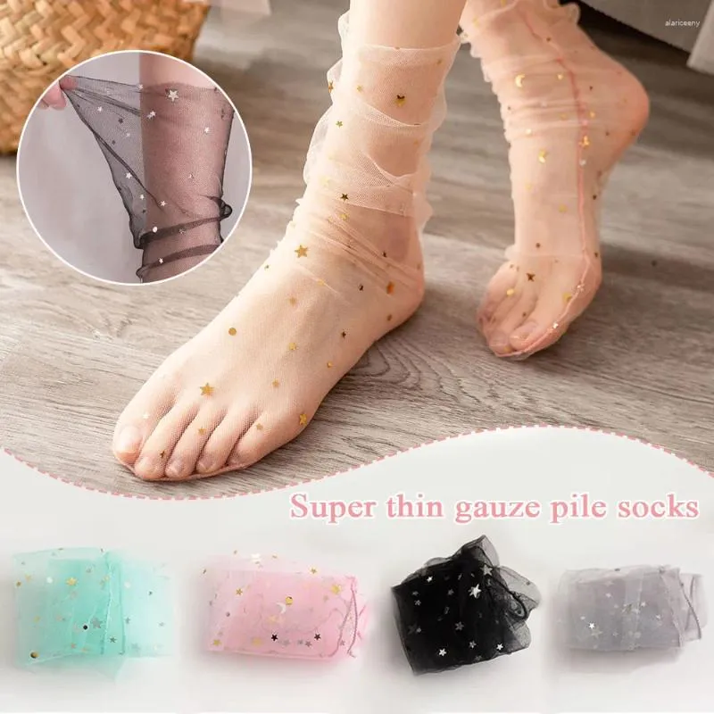 Women Socks Transparent Mesh Lace Loose Tulle Ankle Fishnet Star Colorful Summer See Through Long