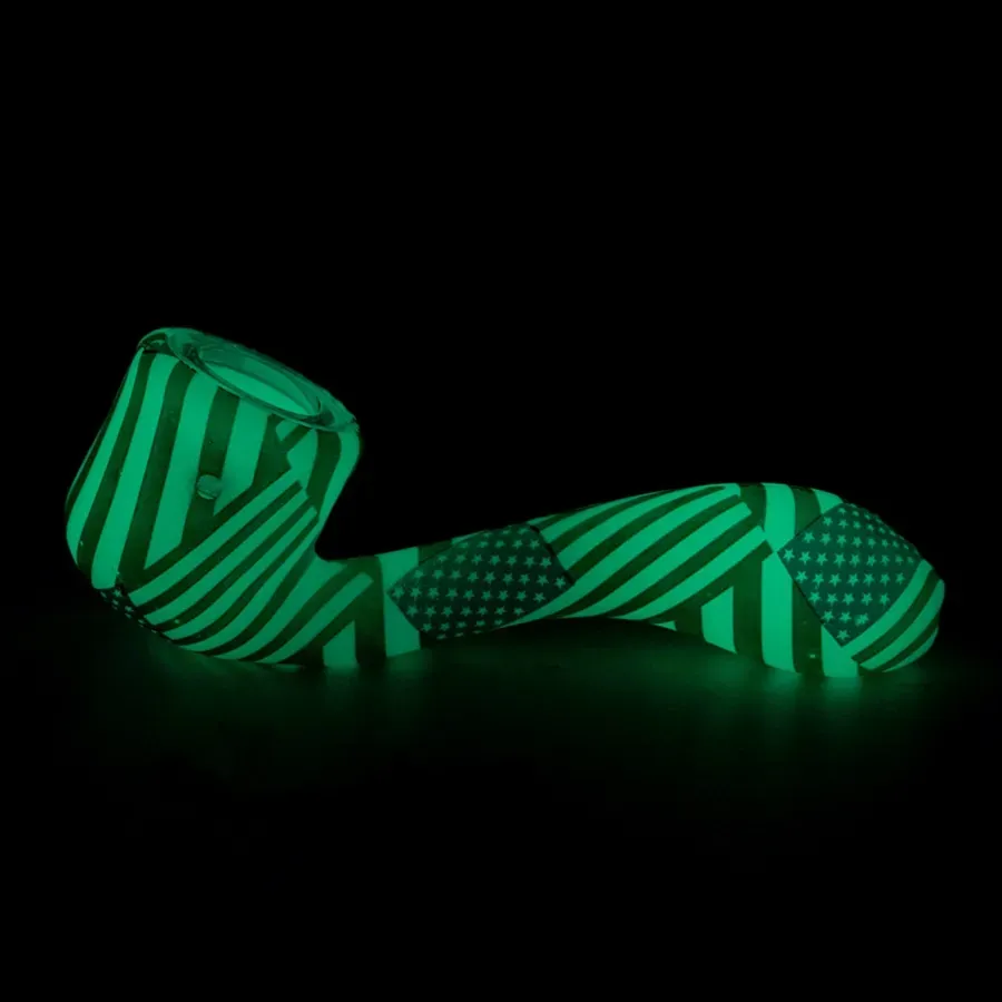 glow in the dark silicone glass pipe for 7 word shape smoking pipes with Hidden Bowl Piece Bent Spoon Type Unbreakable Luminous