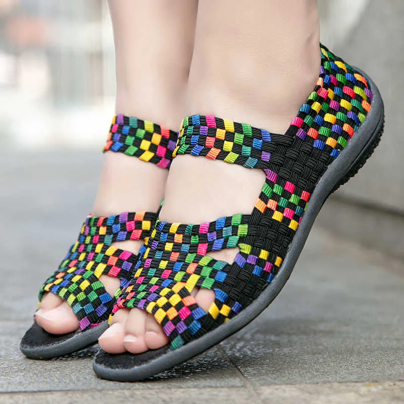 HBP Non-Brand New lavorato a mano tessuto designer scarpe casual da donna cinghie elastiche slip-on scarpe da madre sandali piatti da donna