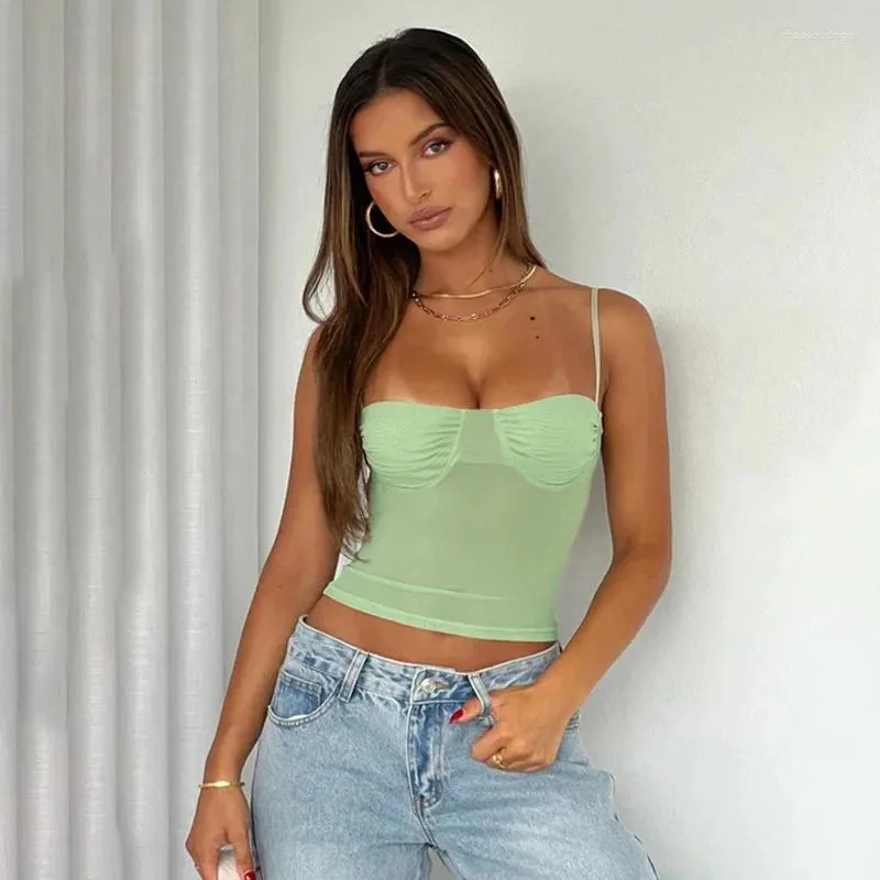 Women's T Shirts Ladies Solid Color Mesh Sling Tube Top Micro-pleated T-shirt Summer Street Fashion Sexy