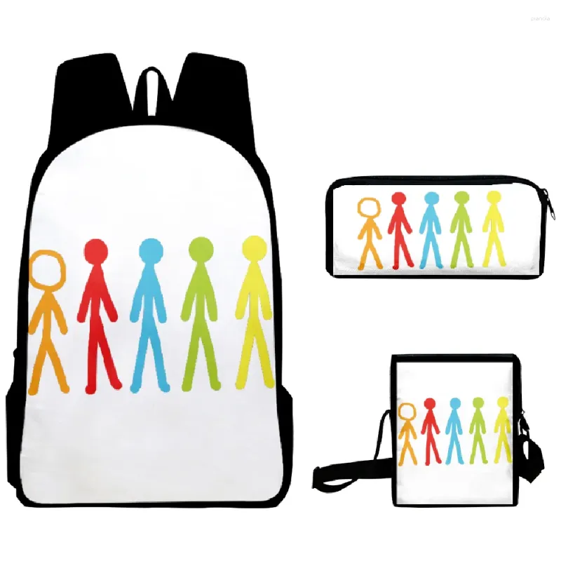 Rucksack Harajuku Alan Becker 3D-Druck 3 Stück/Set Schüler Schultaschen Laptop Daypack Geneigte Umhängetasche Federmäppchen