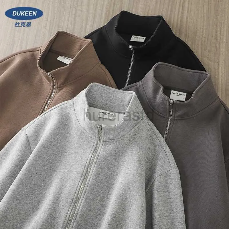 Men's Hoodies Sweatshirts DUKEEN Casual Hoodie Coat Spring and Autumn Loose Blazer Solid Color Stand Collar 24318