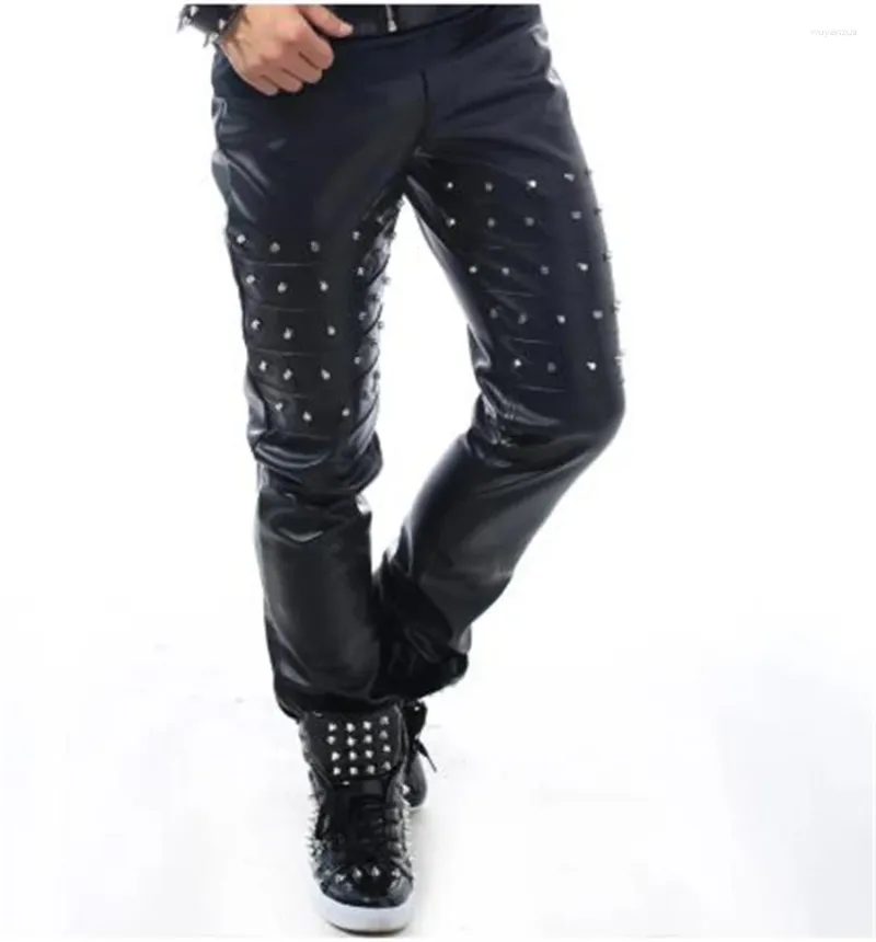 Stage Wear Male Trousers Costume Singer Pantsmale Slim Punk Rivet Pants For Dancer Star Fashion Men Nightclub Party Bar