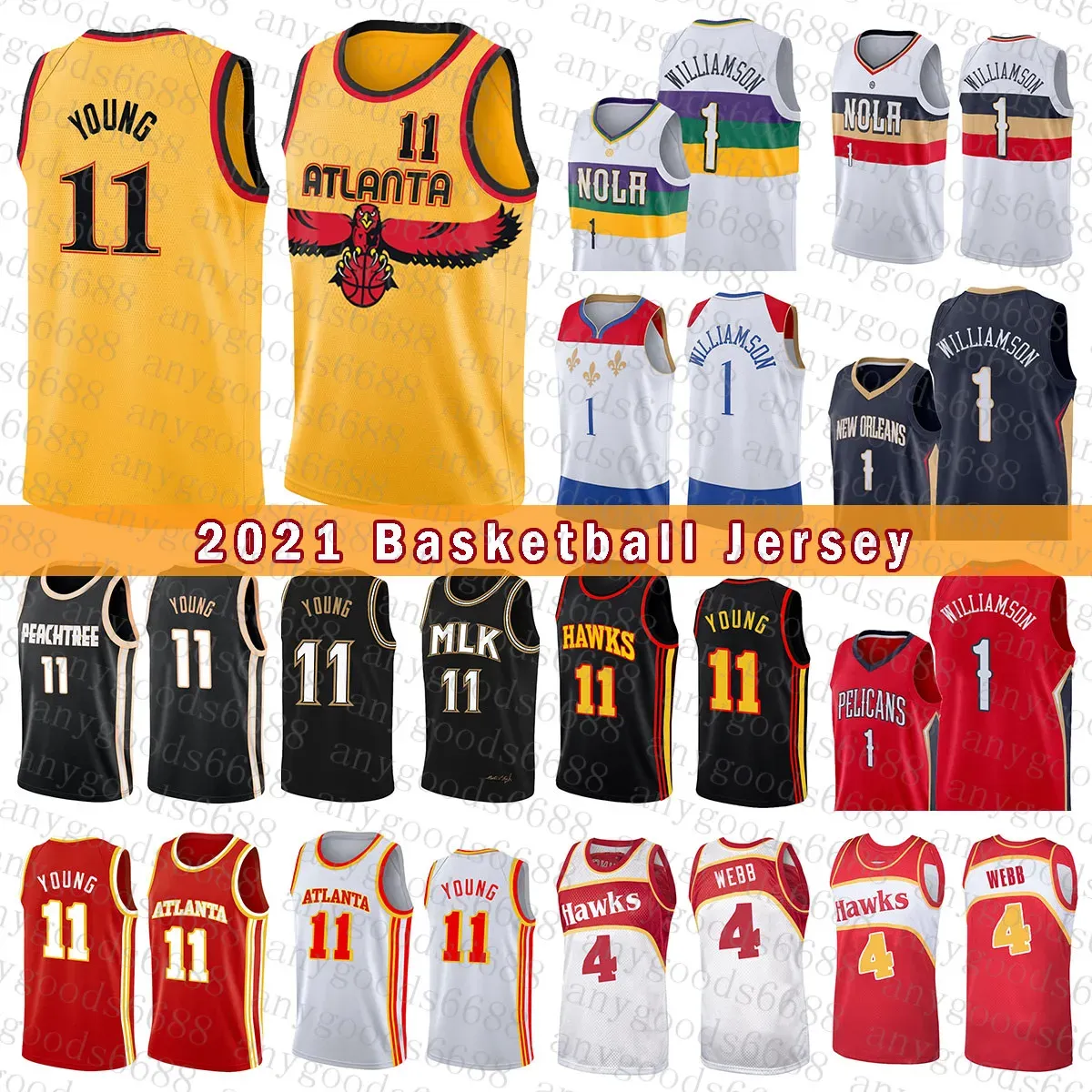 Personalizzato Uomo Donna Gioventù New Best Orleans Atlantas''Hawk''Pelican Basketball Jersey Zion 1 Williamson 2021 2022 New Trae 11 Young Spud 4 Webb Beige