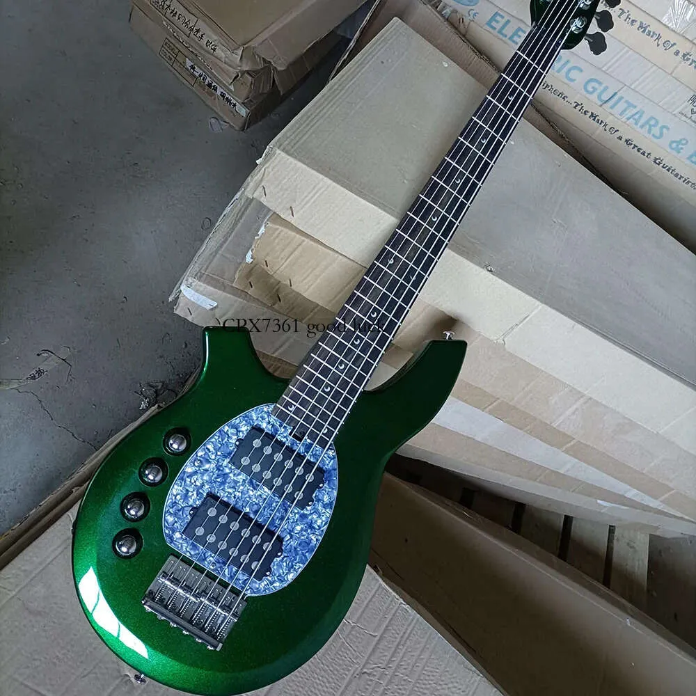 Strings Left Handed Metallic Green Electric Bass Guitar with Active Pickups Rosewoood Fretboard