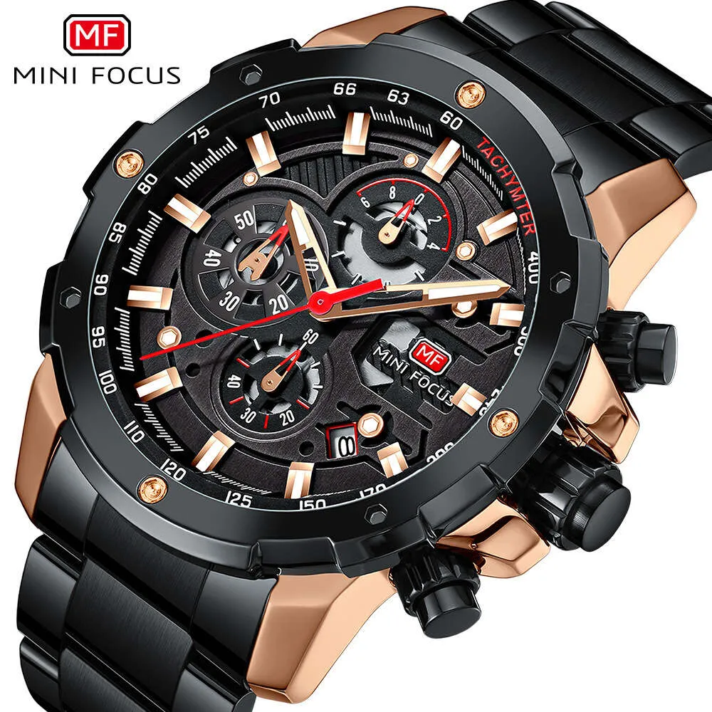 MINI FOCUS Business Casual Multifonctionnel Étanche Quartz Bracelet En Acier Montre Pour Hommes 0401G