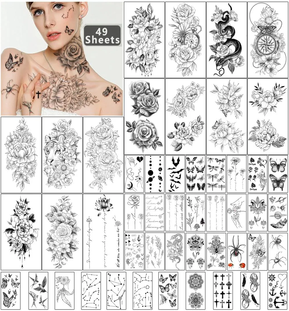 Metershine 49 feuilles autocollants de faux tatouage temporaire imperméable d'imagerie unique ou Totem pour hommes femmes Express Body Art8870006