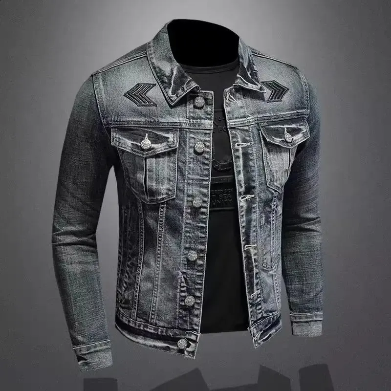 Mens Vintage Denim Jacket High Street Trend Loose Street Riding Biker Clothing Handsome Casual Buttoned Lapel Herrkläder 240314