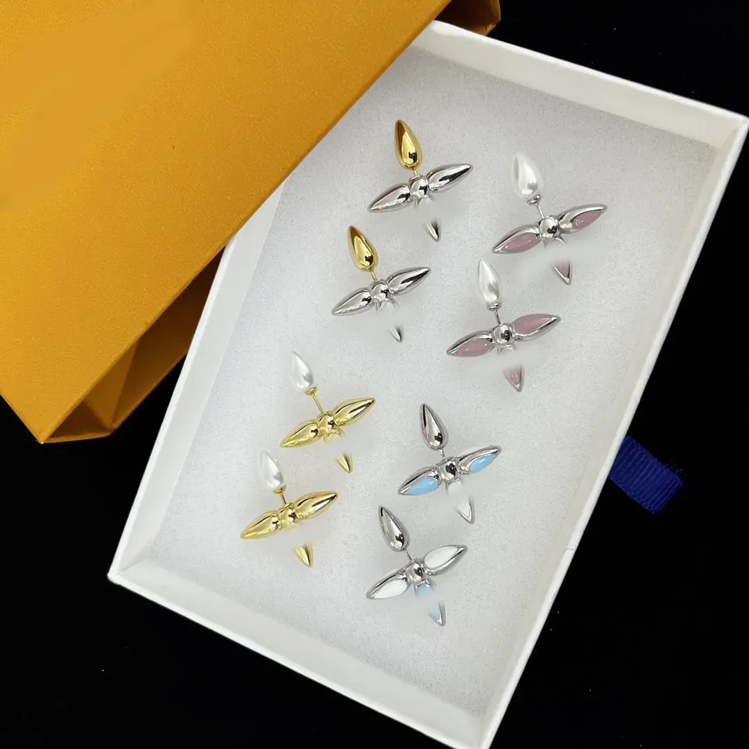 Elegant Women Girl Luxury Blue Pink Gold Silver Plated Ear Stud Earring Brand Designer Stainless Steel Fashion Jewelry Accessories Wholesale With Box High Quality