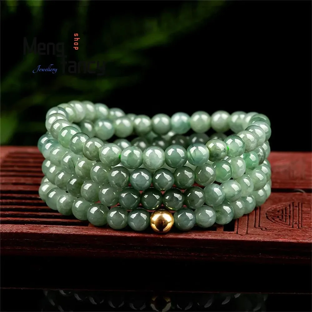 Natural Jadeite Ice Armband Jade Retro Luxury Fashion Fine Jewelry Par Charms Män Kvinnor Bangle Pärlade halsband Holidagåvor 240311