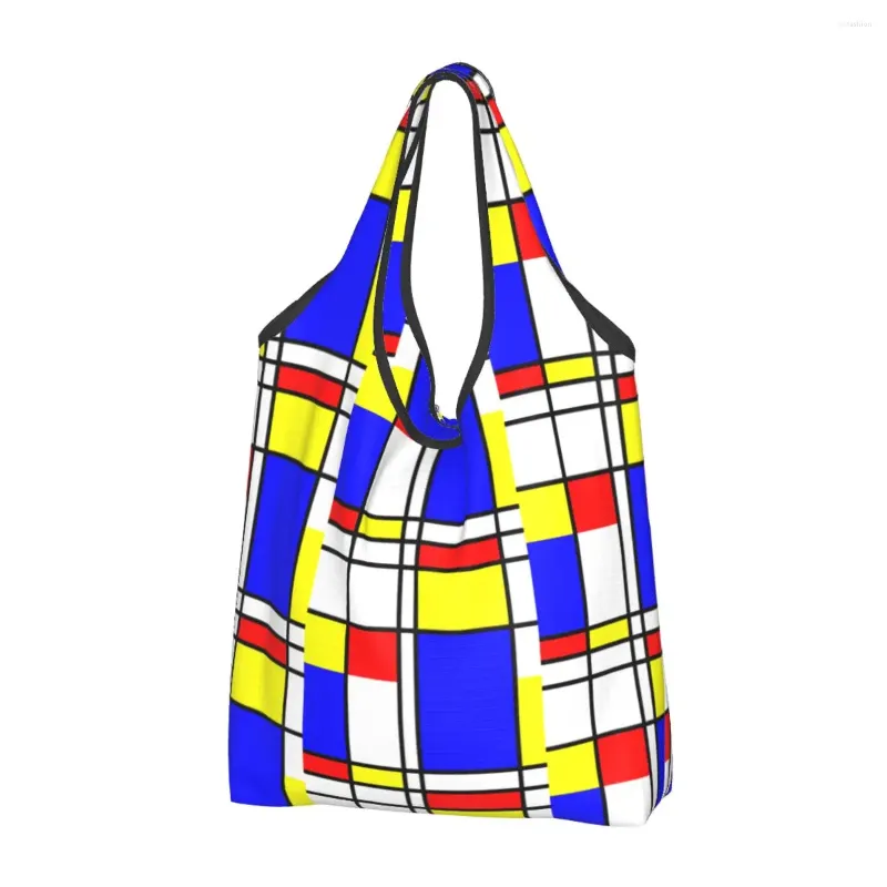 Sacs de rangement Piet Mondrian épicerie fourre-tout femmes Kawaii art abstrait Plaid Shopper épaule grande capacité sac à main