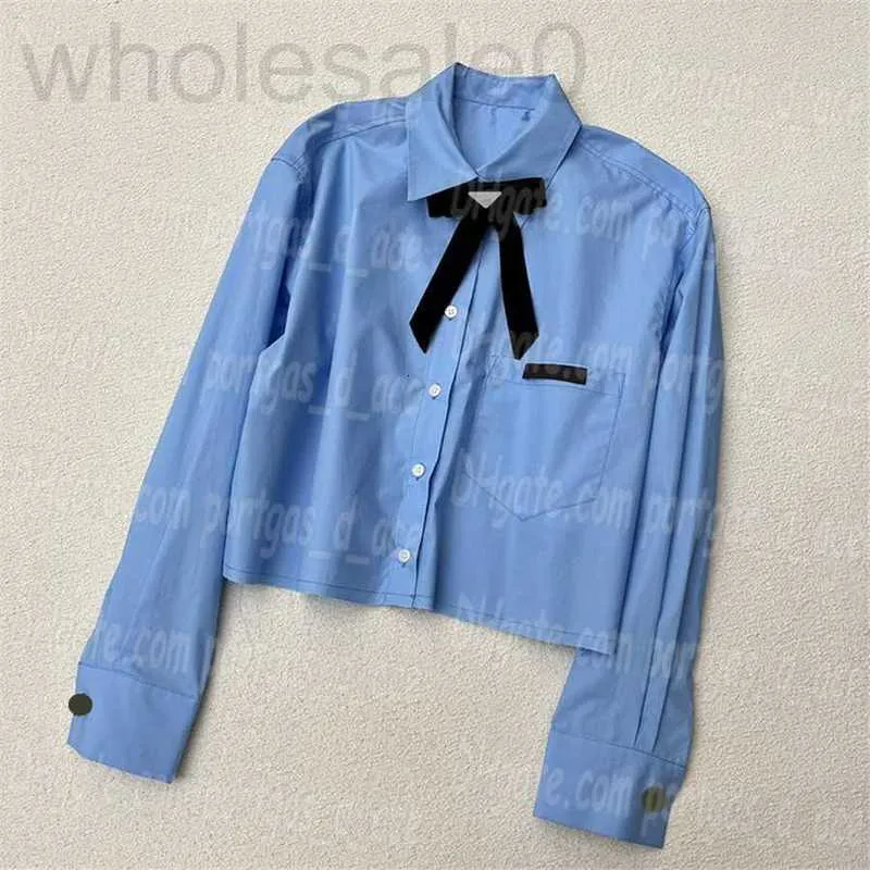 Women's Plus Size T-Shirt designer Letter Cropped Women Blouse Shirt Long Sleeve Lapel Tops Neck Bowknot Denim Shirts Luxury Young Lady Blouses White Blue Top FNAF