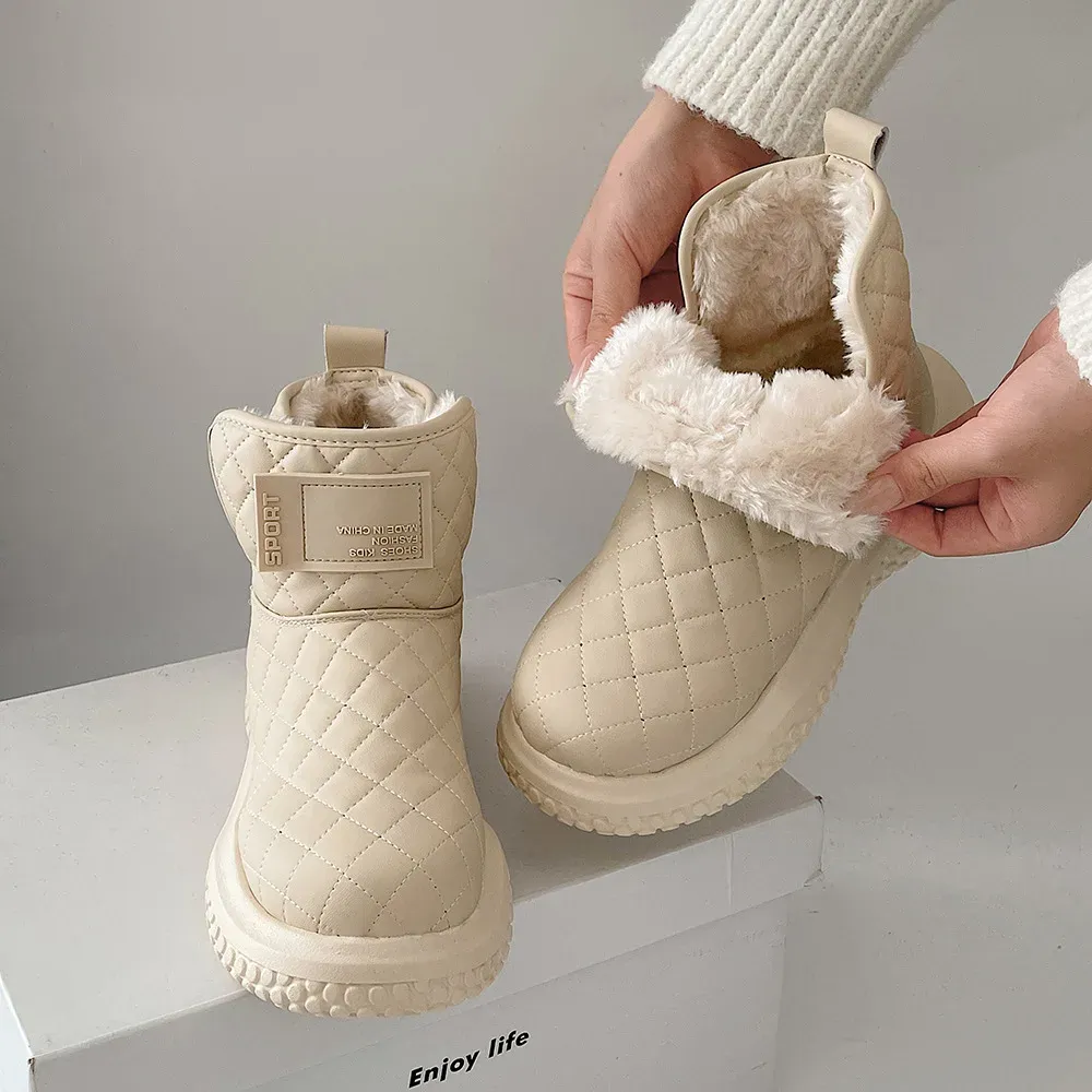 Stivali stivali da neve manica inverno femminile 2021 Nuovo rete versatile scarpe di cotone rotonda calda e alla moda con fondo spesso