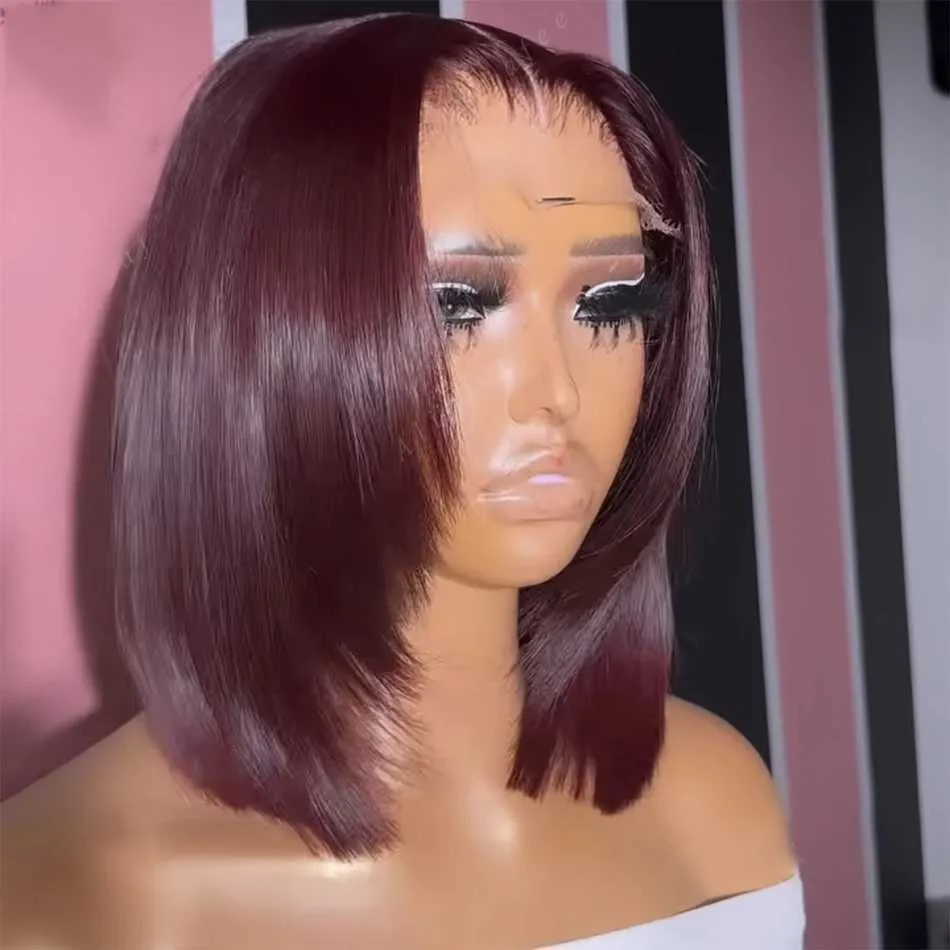 Synthetic Wigs Soft Burgundy Short Cut Bob Silky Straight 99j Lace Front Wigs For Black Women With Baby Hair Wine Red Preplucked Daily Cosplay 240328 240327