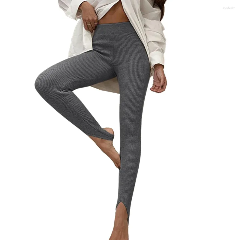 Leggings da donna Pantaloni basic Casual Fitness a coste Skinny Sport Timbra i piedi elastici