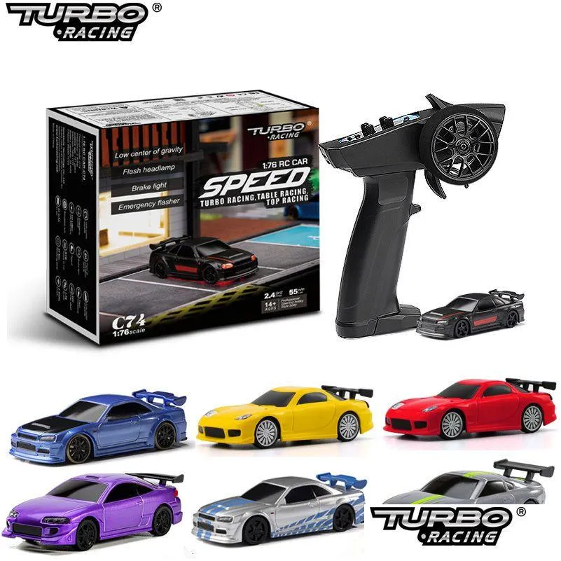 Electric/RC Car ElectricRC Turbo Racing 1 76 C64 C73 C72 C74 Drift RC med Gyro Radio FL Proportionella fjärrkontrollleksaker RTR -kit FO DHS59