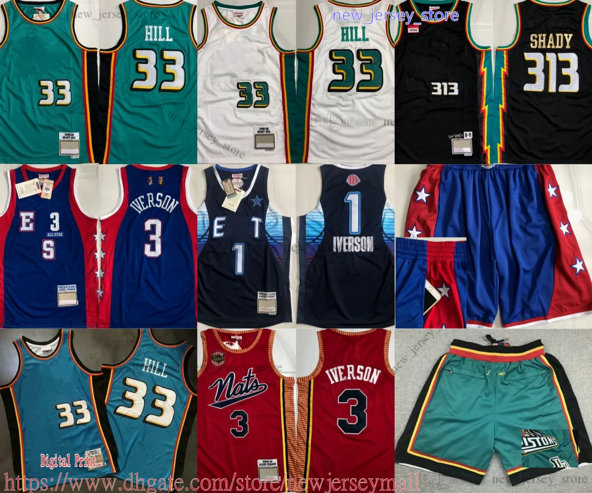 클래식 레트로 정통 자수 농구 313 Shadyeminem Jerseys 빈티지 디지털 1998-99 인쇄 33 Granthill Jersey 2009 올스타 1 Alleniverson 2004