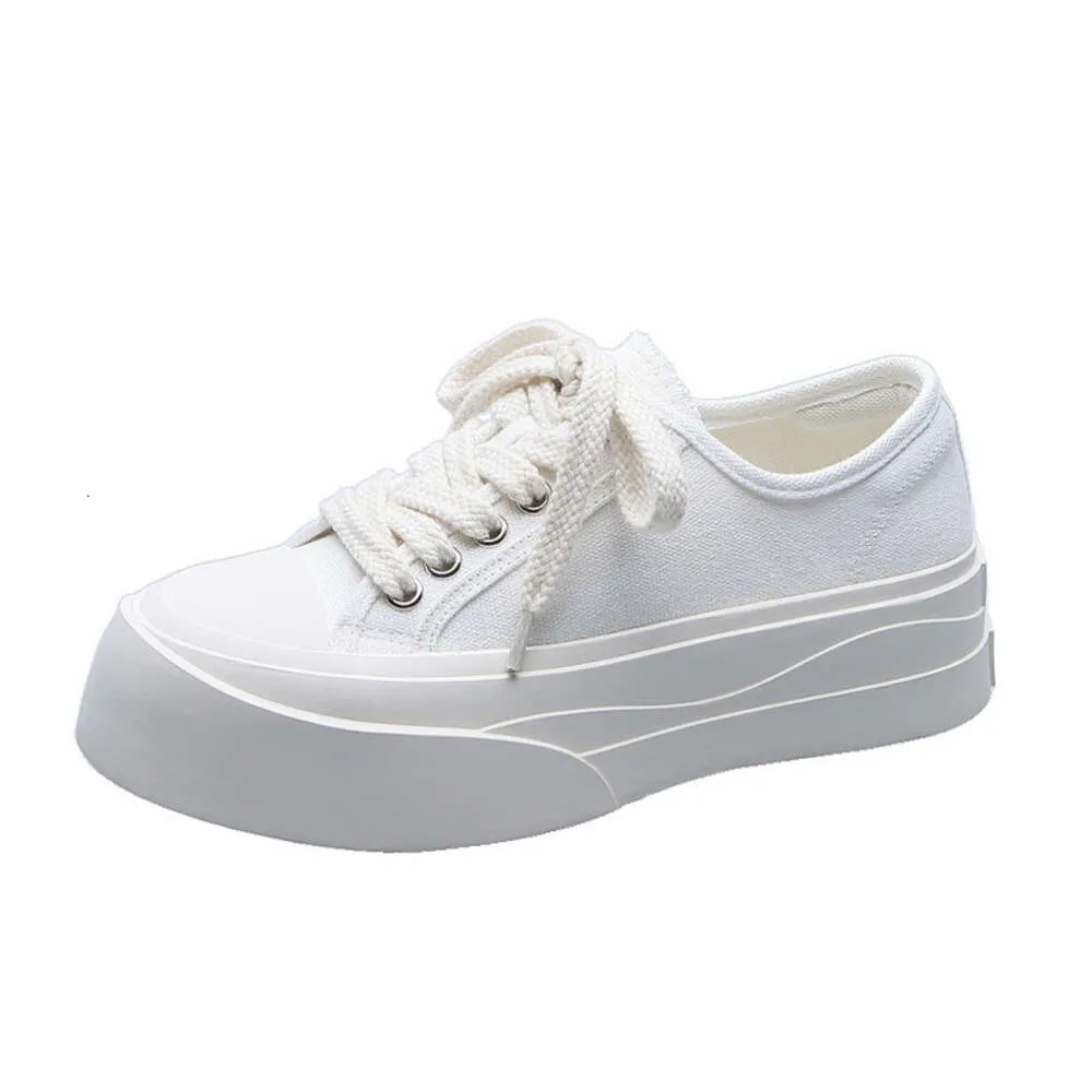 Soled Thick Low Cut Canvas Popular On The Internet In Summer 2024, Small White For Women, Round Toe, High Rise Casual Sports Board Shoes