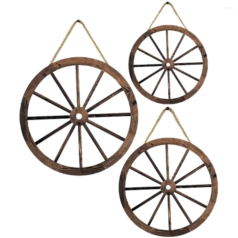 Feestdecoratie 3 stuks hangend houten wiel decor vintage muur