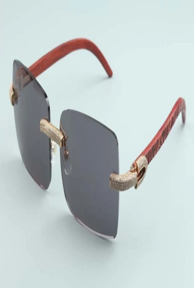 Ny fabriksdirektör STORA SQUARE Solglasögon Fulla diamantglasögon T35240122D Luxury Frameless Natural Hand Carved Wood2059734