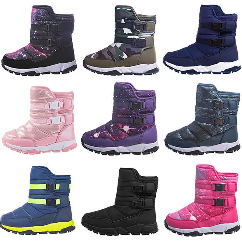 HBP Não-Marca Atacado de Alta Qualidade Sapatos de Pele Quente Quente Crianças Unissex Botas de Neve Impermeáveis Crianças