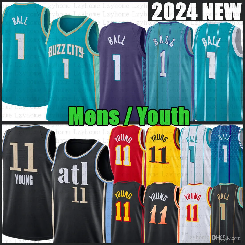 Мужская молодежная баскетбольная майка LaMelo Ball Trae Young Brandon Miller Dejounte Murray 2023 2024, городская рубашка, детская красная, желтая 1 11