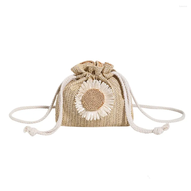 Shoulder Bags Women Crossbody Bag Summer Beach Straw Fashion Clutch Large Woven Drawstring Solid Flower Messenger Knitted