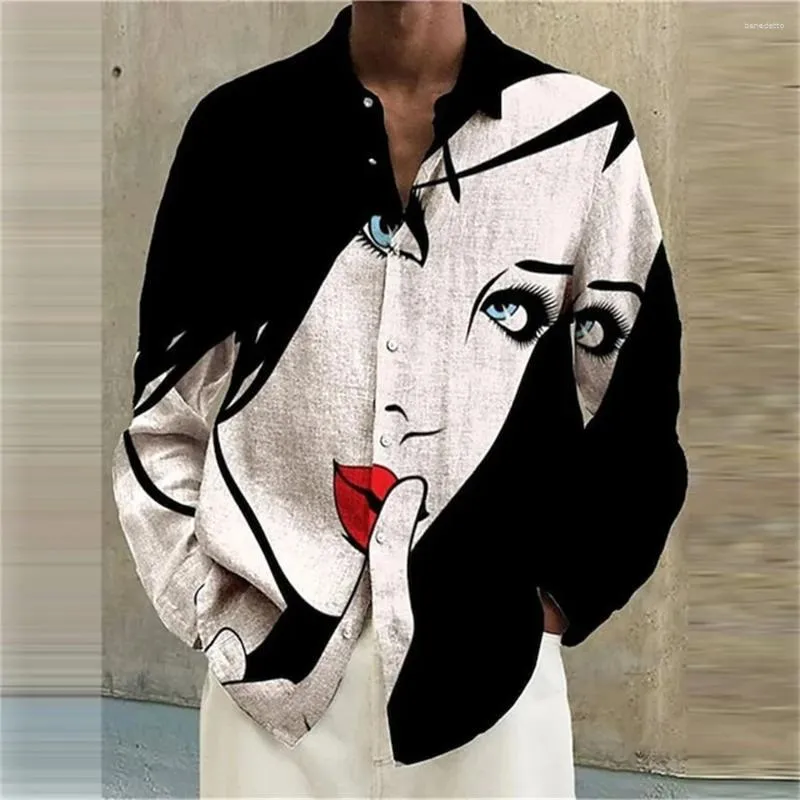 Men's Casual Shirts Fashion Shirt Lapel Graffiti Ink Painting 3D Printing Slim Outdoor Retro High Quality Material Top Large Size