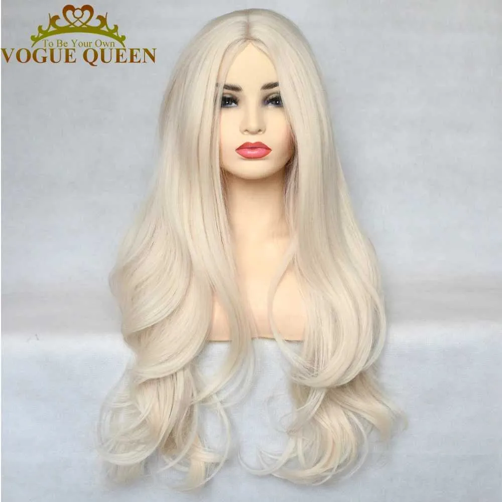 Perruques synthétiques Voguequeen platine blonde synthétique vague naturelle pleine Machine faite longue perruque résistant à la chaleur fibre Cosplay pour les femmes 240328 240327